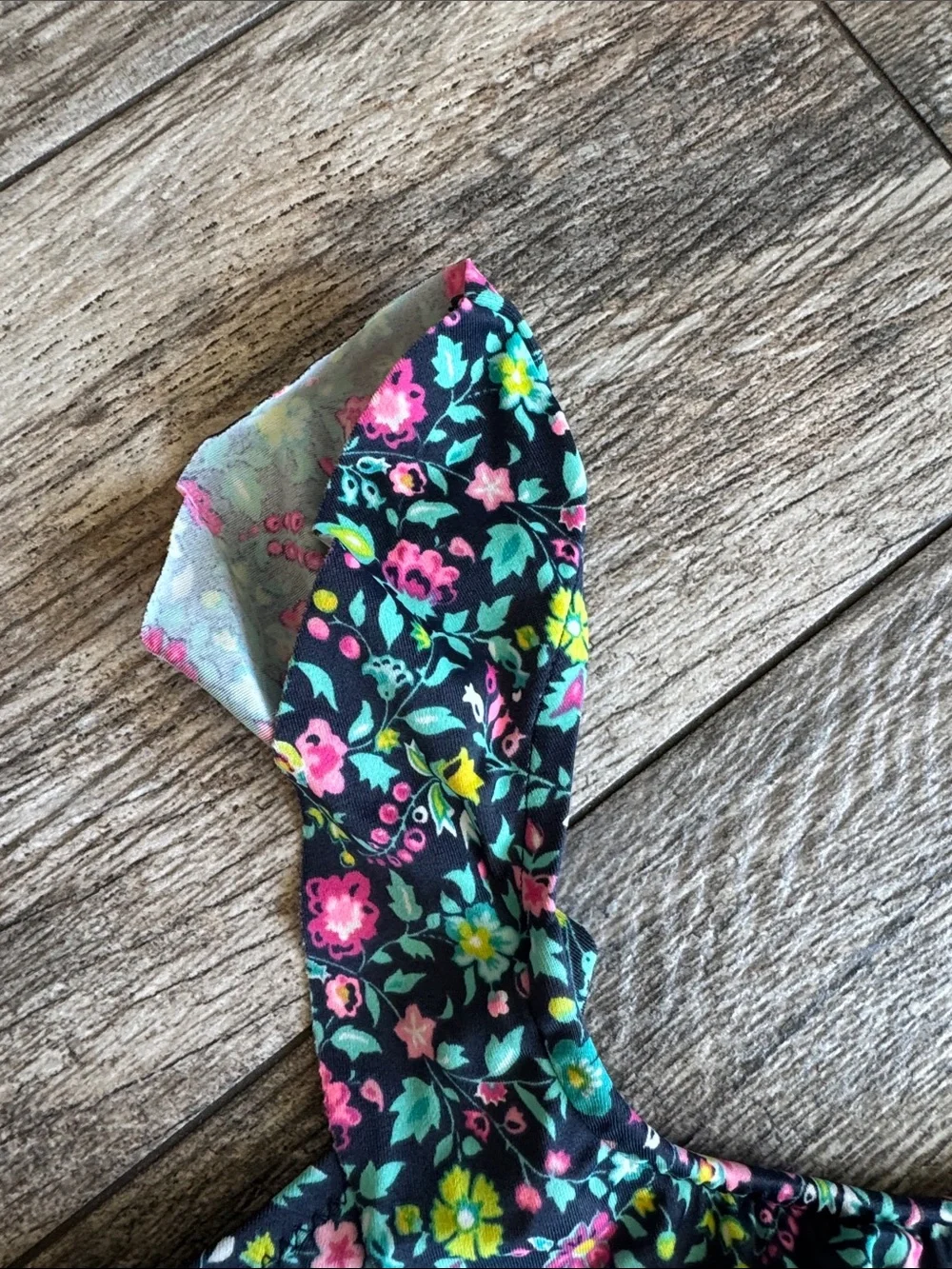 GAP Girls Black Floral Two-Piece Swim Set with Pink & Green Flowers